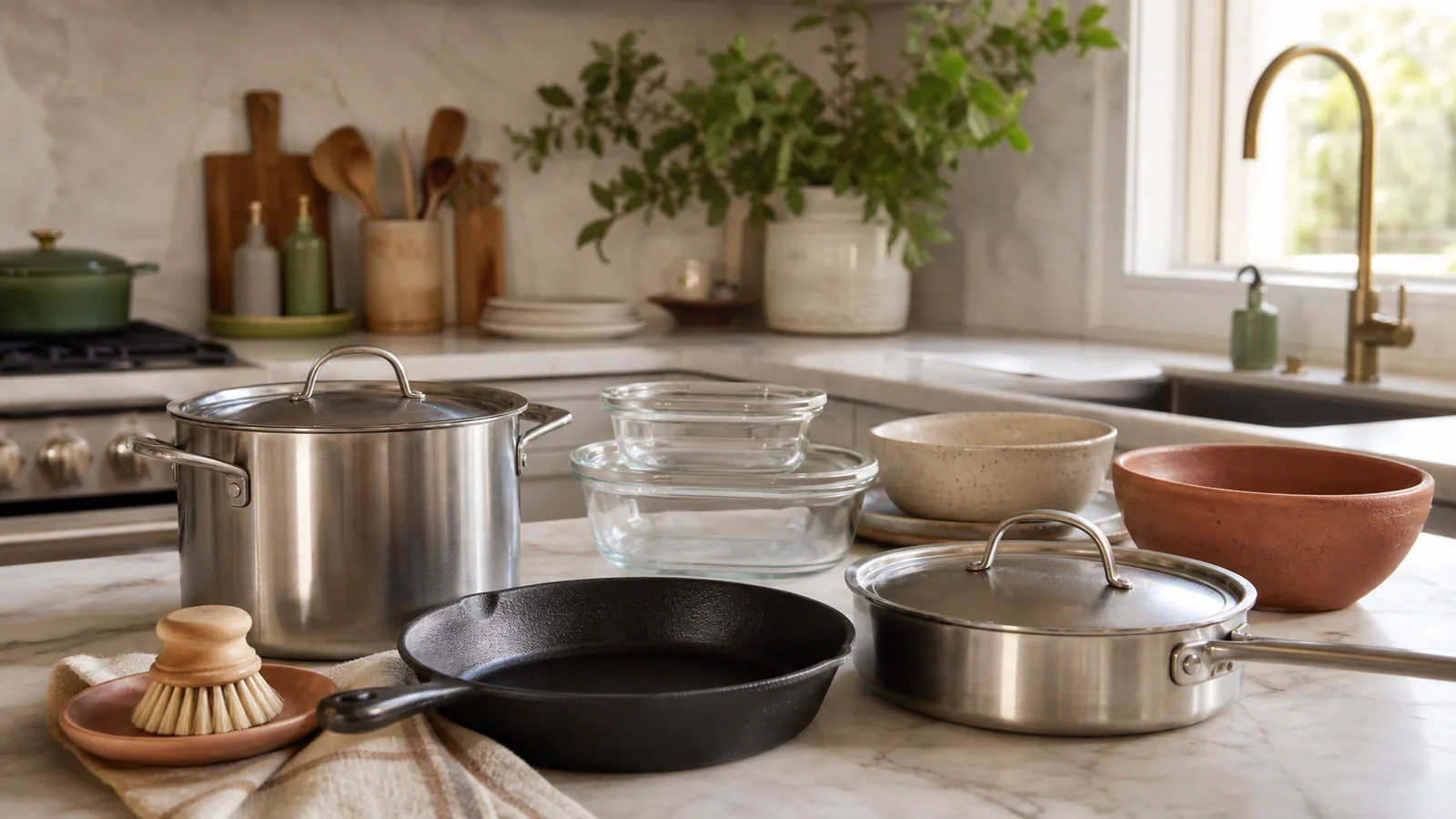 Care and ownership context for a material-aware routine for cleaning everyday cookware