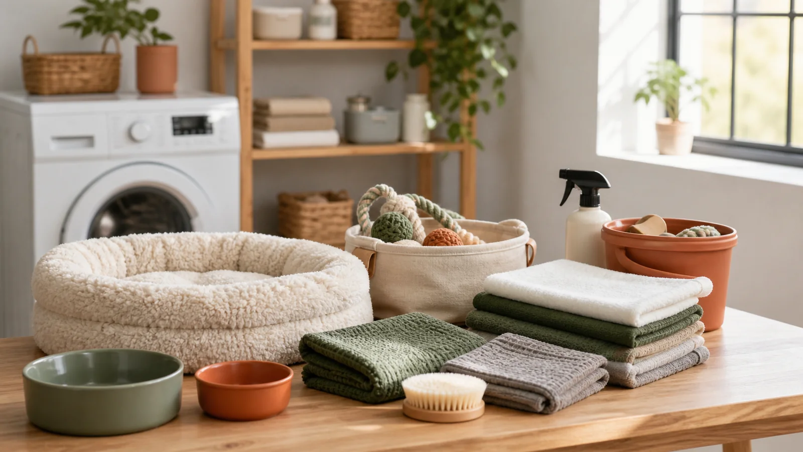 Selection details related to a practical cleaning routine for pet beds, bowls and accessories