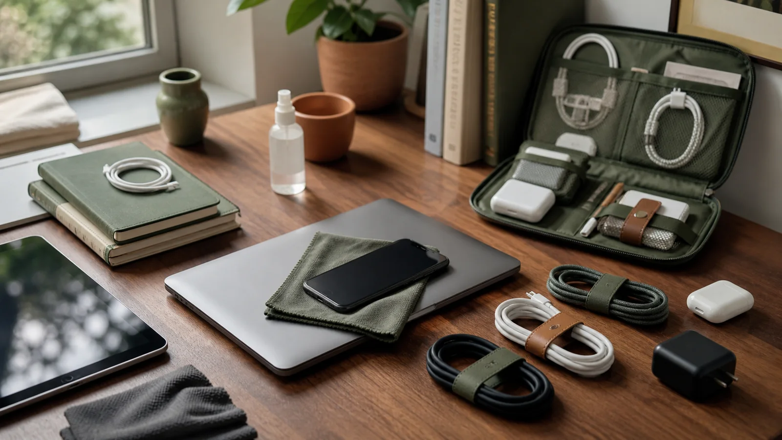 Selection details related to a safe, simple routine for cleaning devices and organizing cables