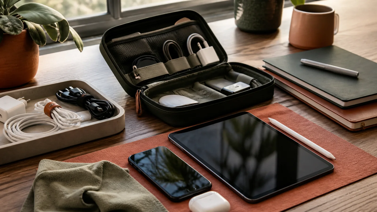 Care and ownership context for a safe, simple routine for cleaning devices and organizing cables