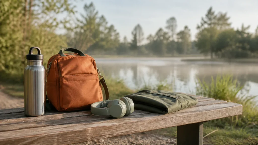 Editorial still life illustrating best gear formats for an easy day at a local park