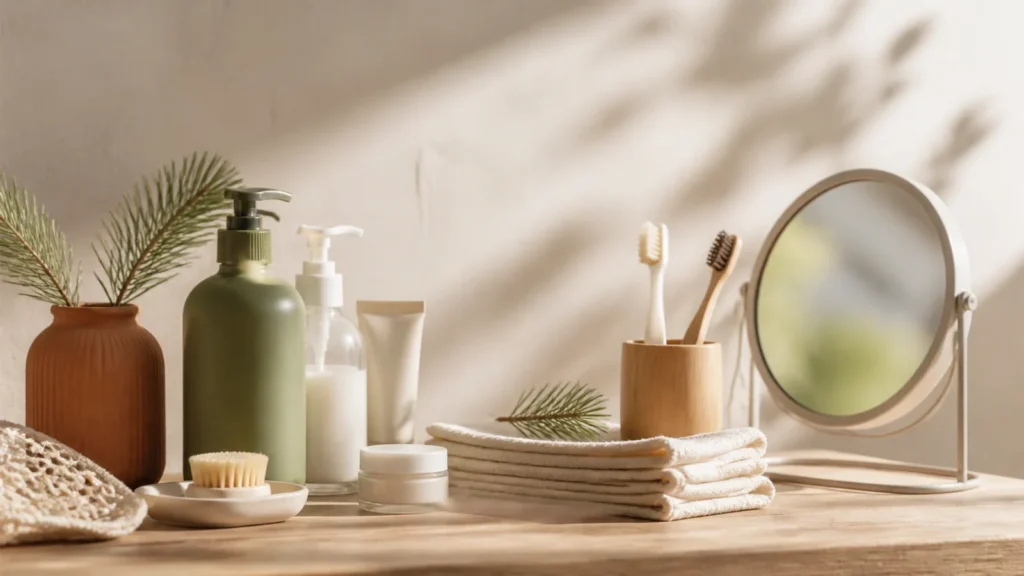 Editorial still life illustrating building a simple personal-care routine without overbuying