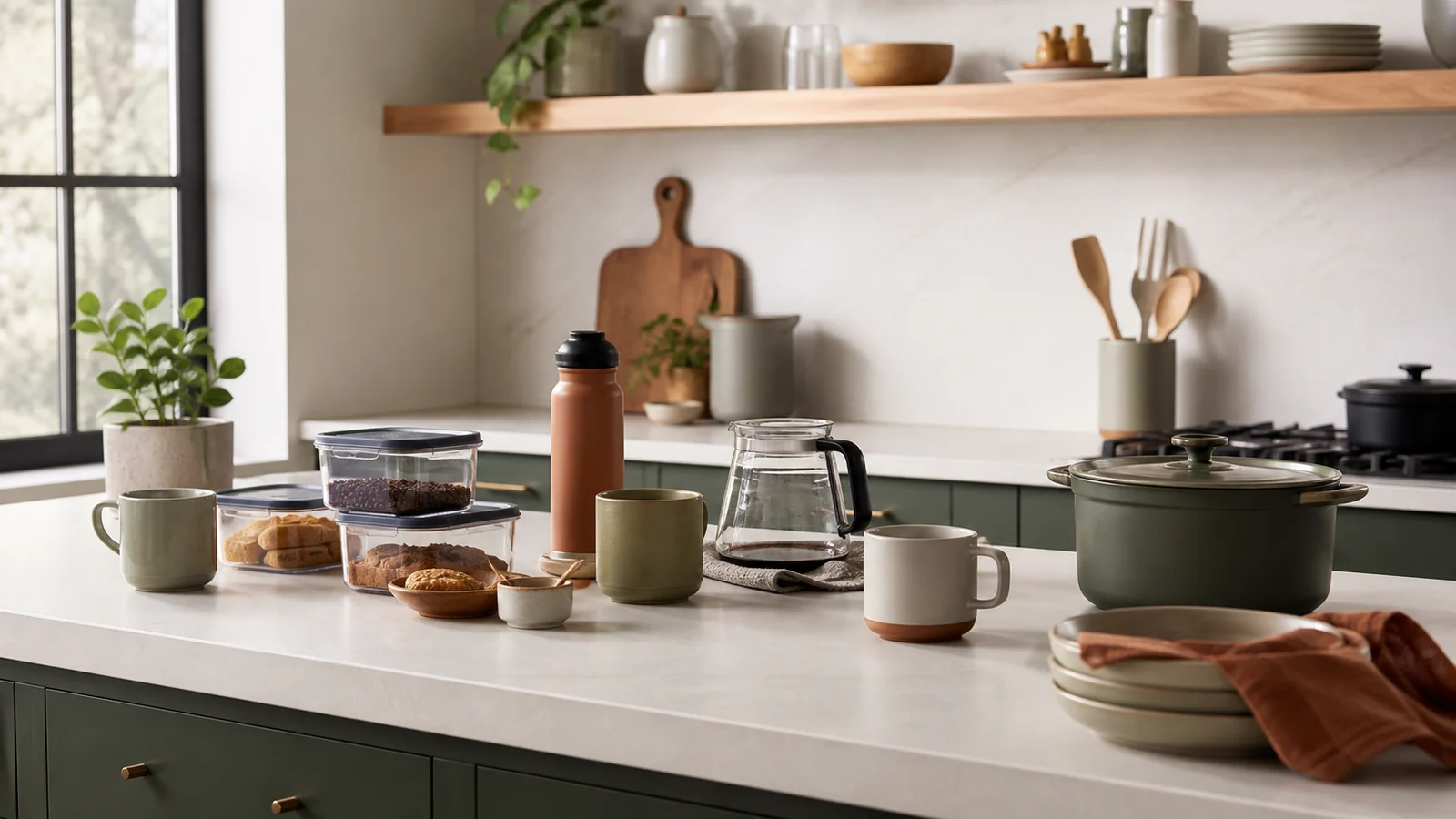 Editorial still life illustrating buying a coffee brewer: capacity, routine and cleanup