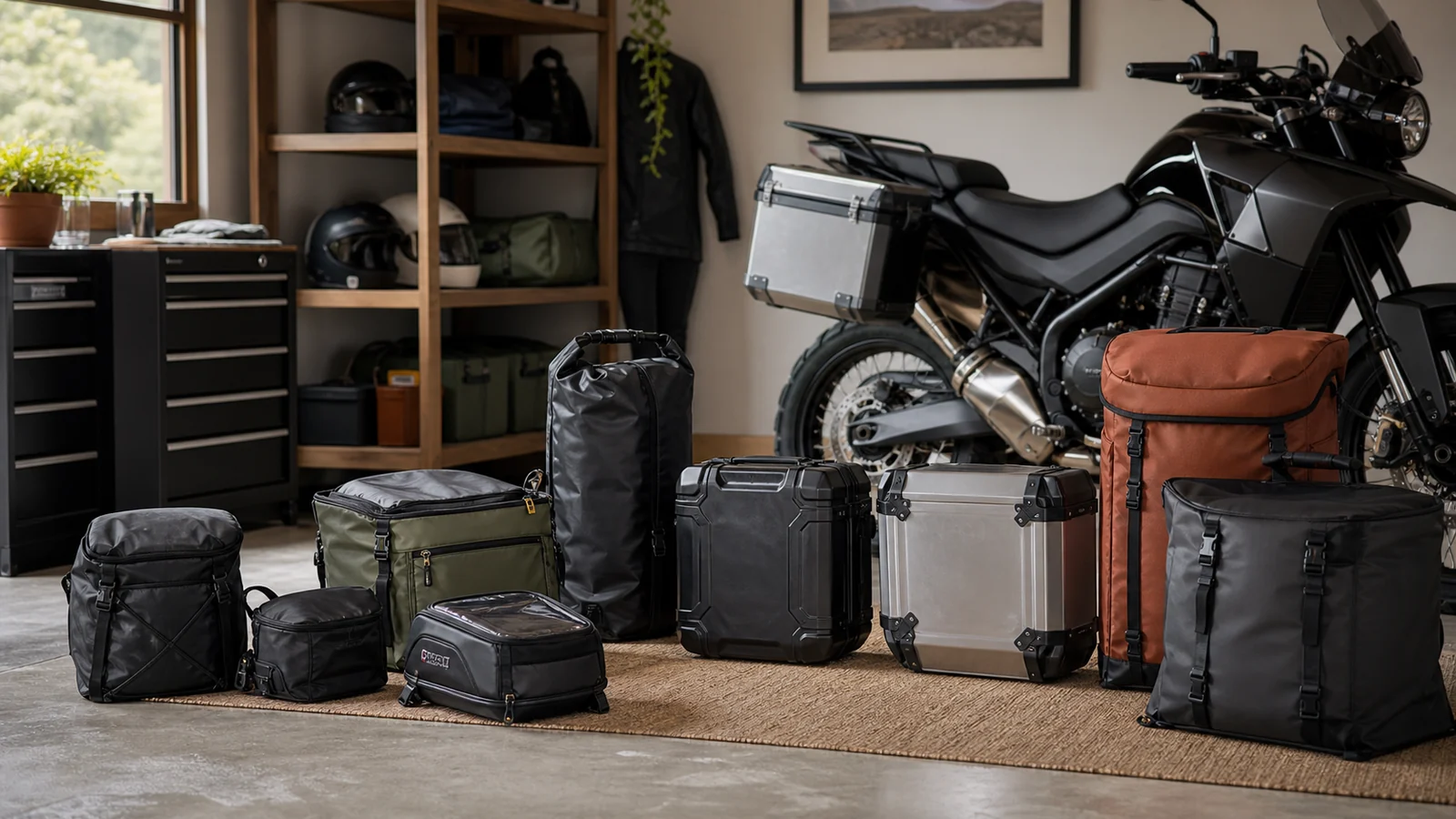 Selection details related to choosing motorcycle luggage for capacity, mounting and weather