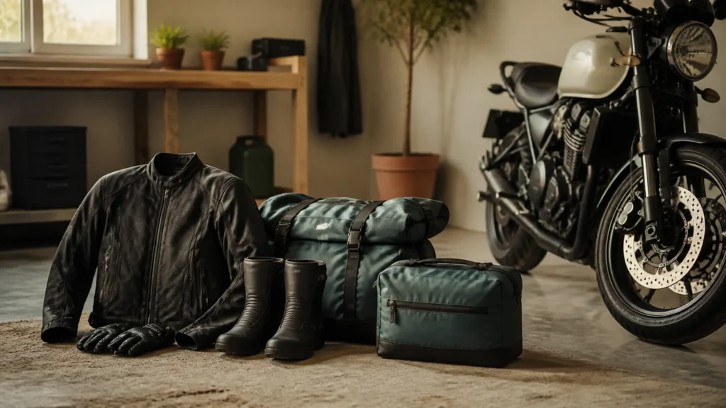 Editorial still life illustrating comfort is not a luxury in responsible motorcycle gear