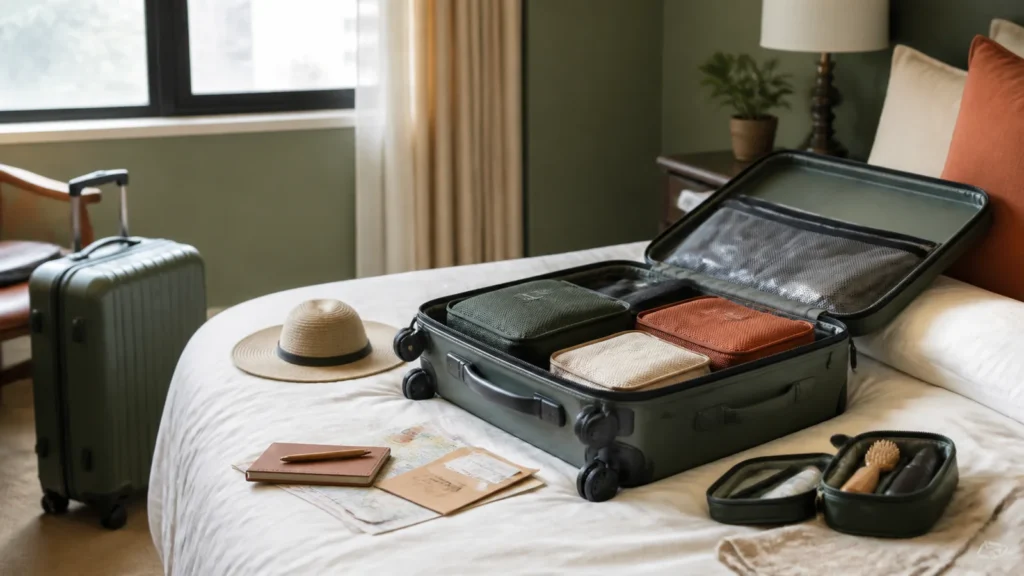 Editorial still life illustrating how to clean and store luggage after a trip