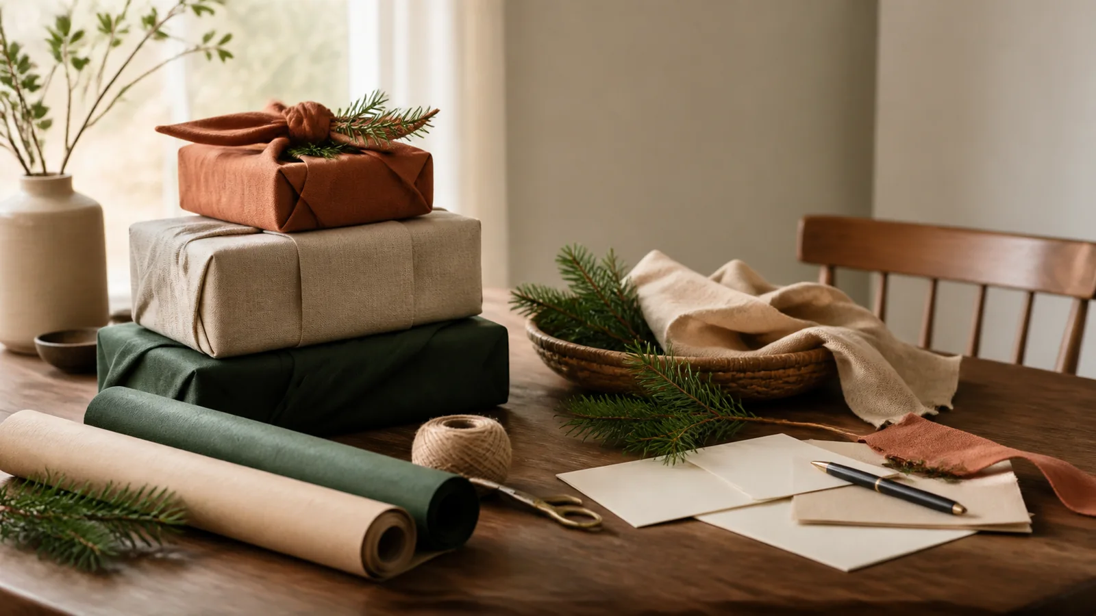 Editorial still life illustrating how to pack and ship a gift with the recipient in mind
