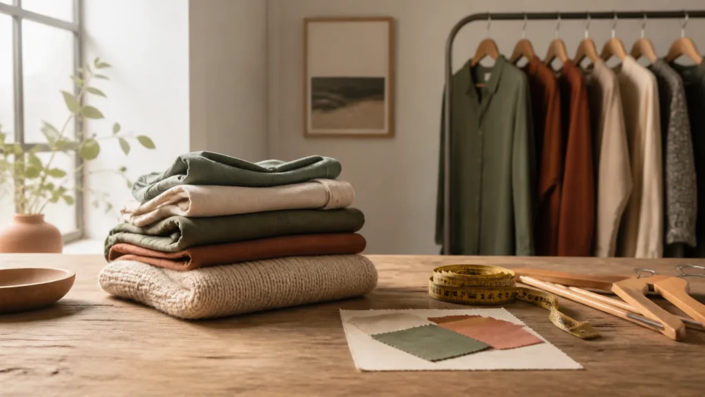 Editorial still life illustrating how to read a clothing care label before you buy