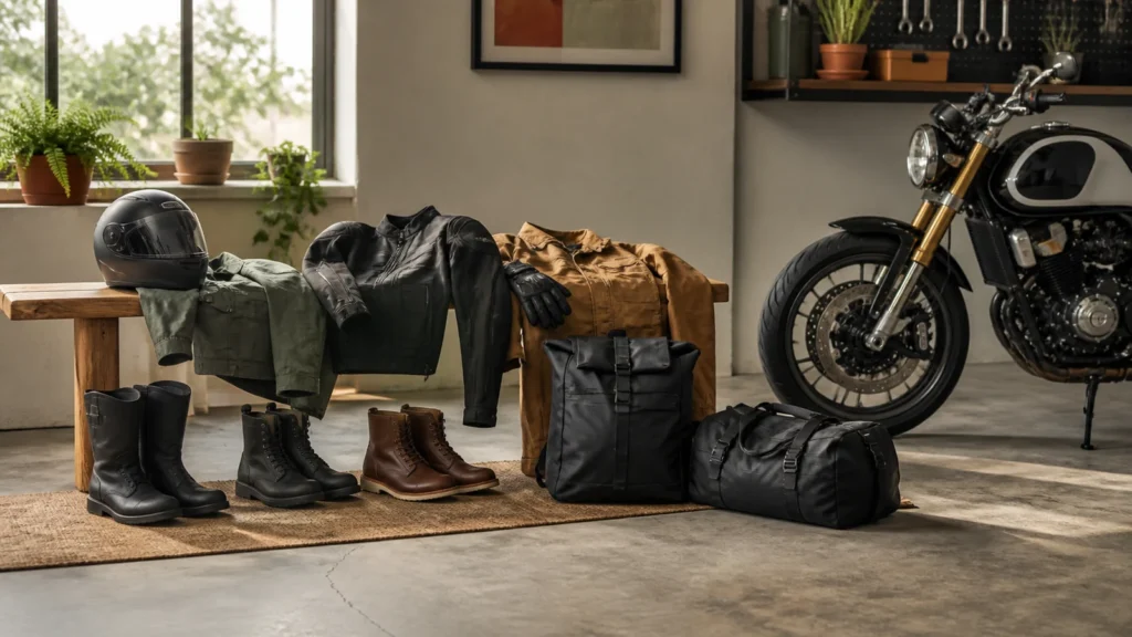 Editorial still life illustrating motorcycle gear sizing: why one label is not enough