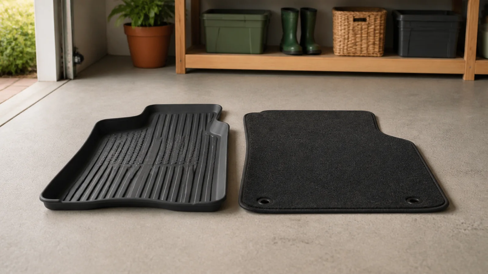 Selection details related to rubber vs carpet floor mats: weather, cleaning and cabin feel