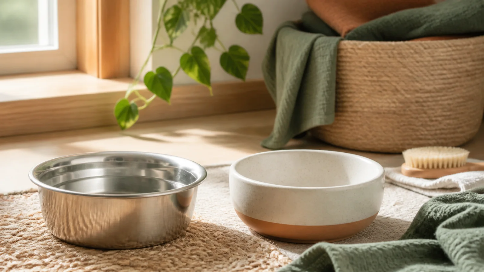 Care and ownership context for stainless steel vs ceramic pet bowls: weight, surface and care