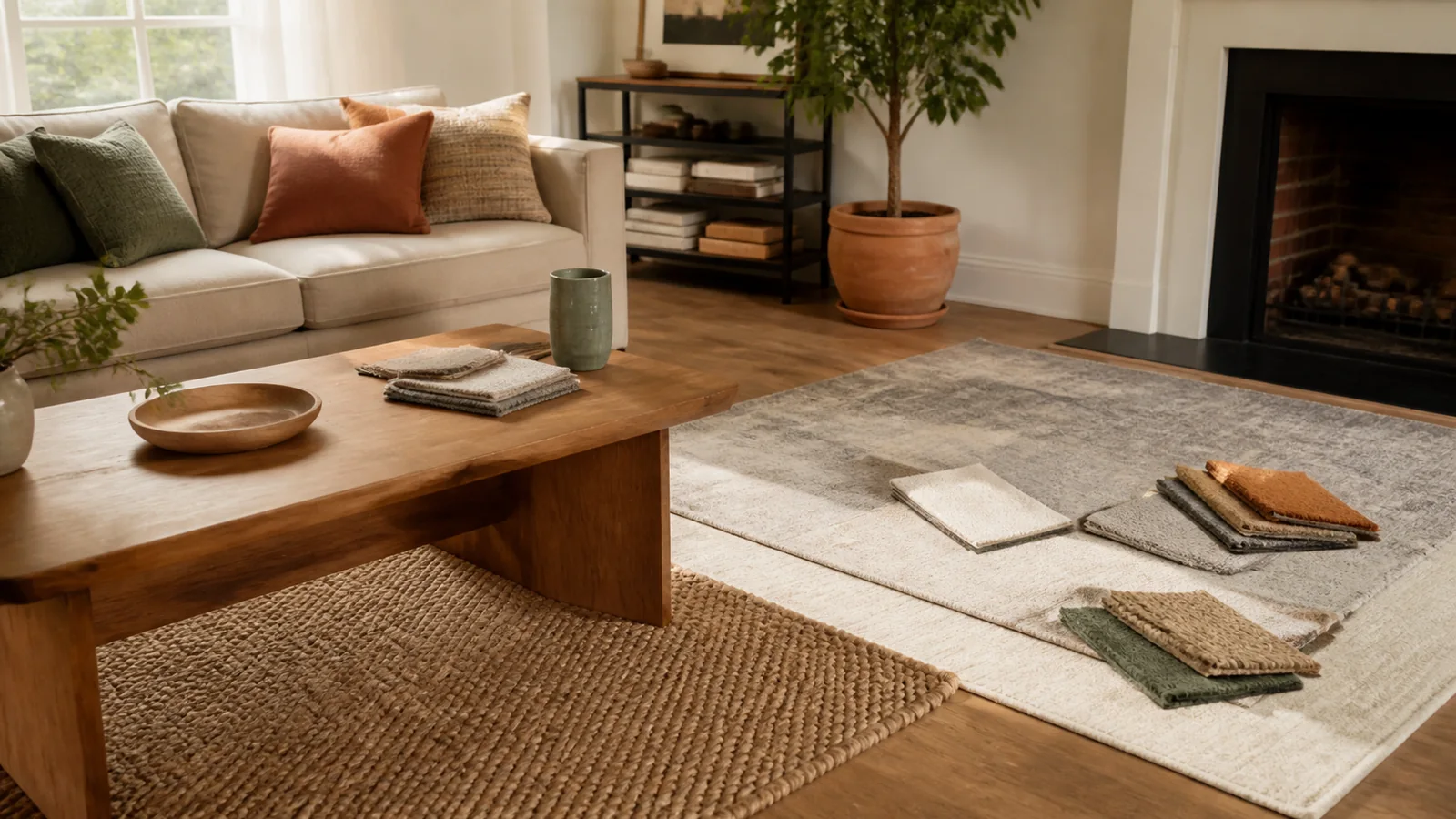 Selection details related to wool vs synthetic rugs: feel, upkeep and room fit