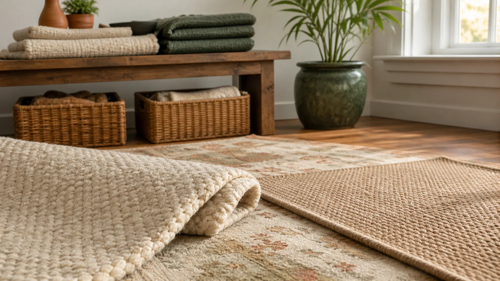 Care and ownership context for wool vs synthetic rugs: feel, upkeep and room fit